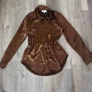 Brown satin button up